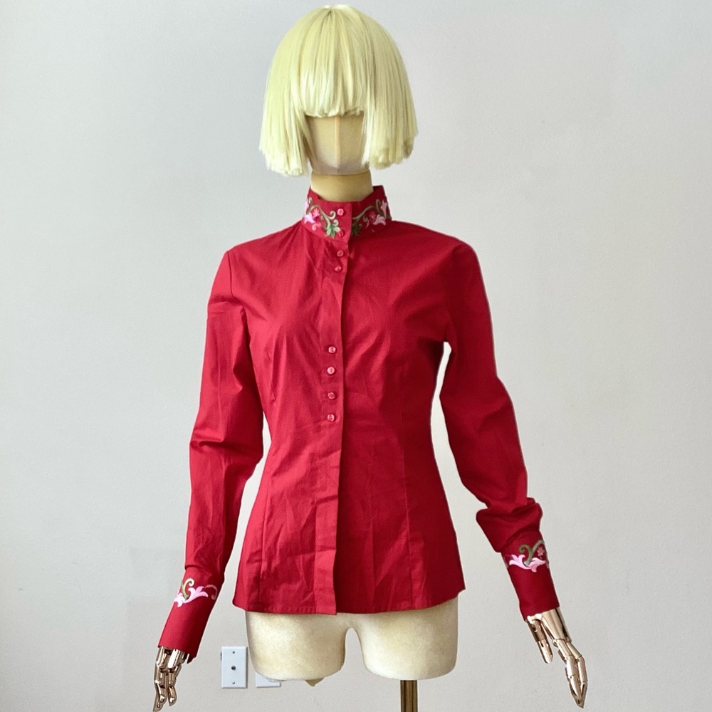 Nara Camicie Red Floral Embroidery Button Down Long Sleeves Shirt SZ 4 - Picture 11 of 11